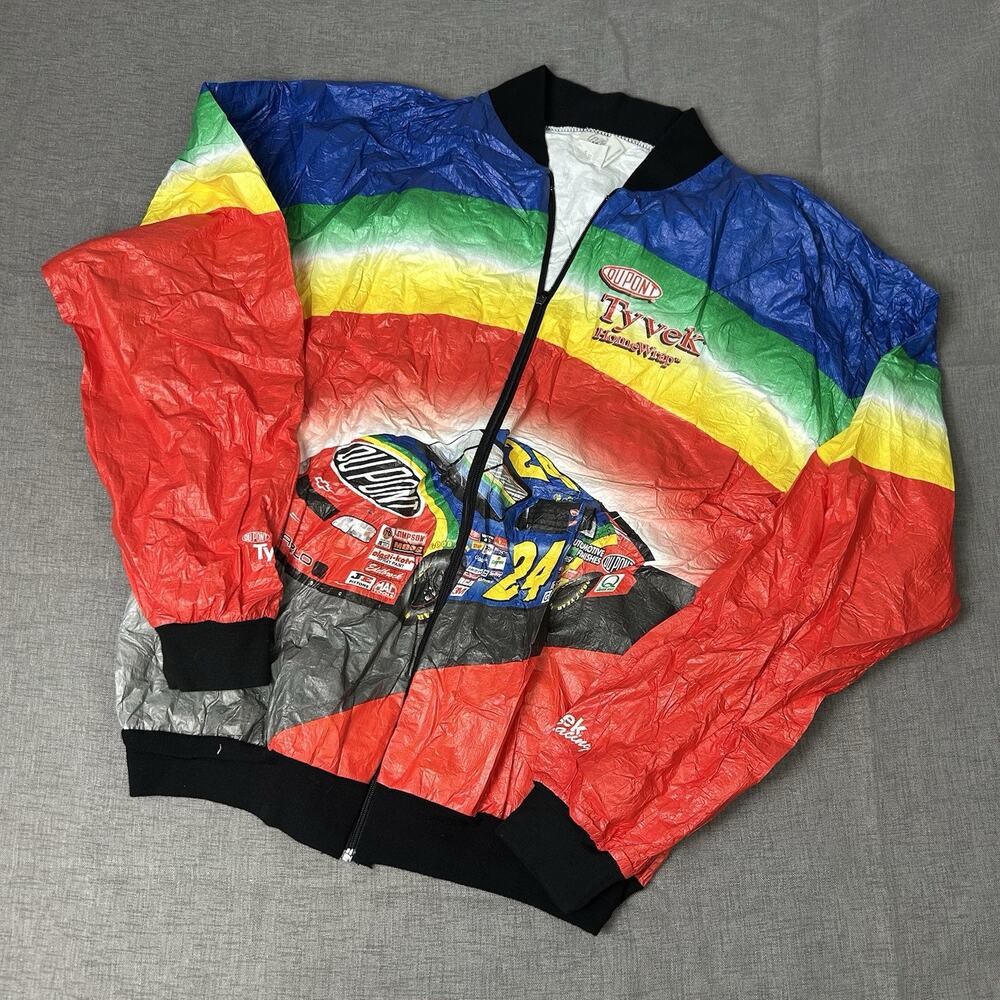 Vintage TYVEK DUPONT Racing Zip Jacket Jeff Gordon #24 NASCAR USA ADULT L